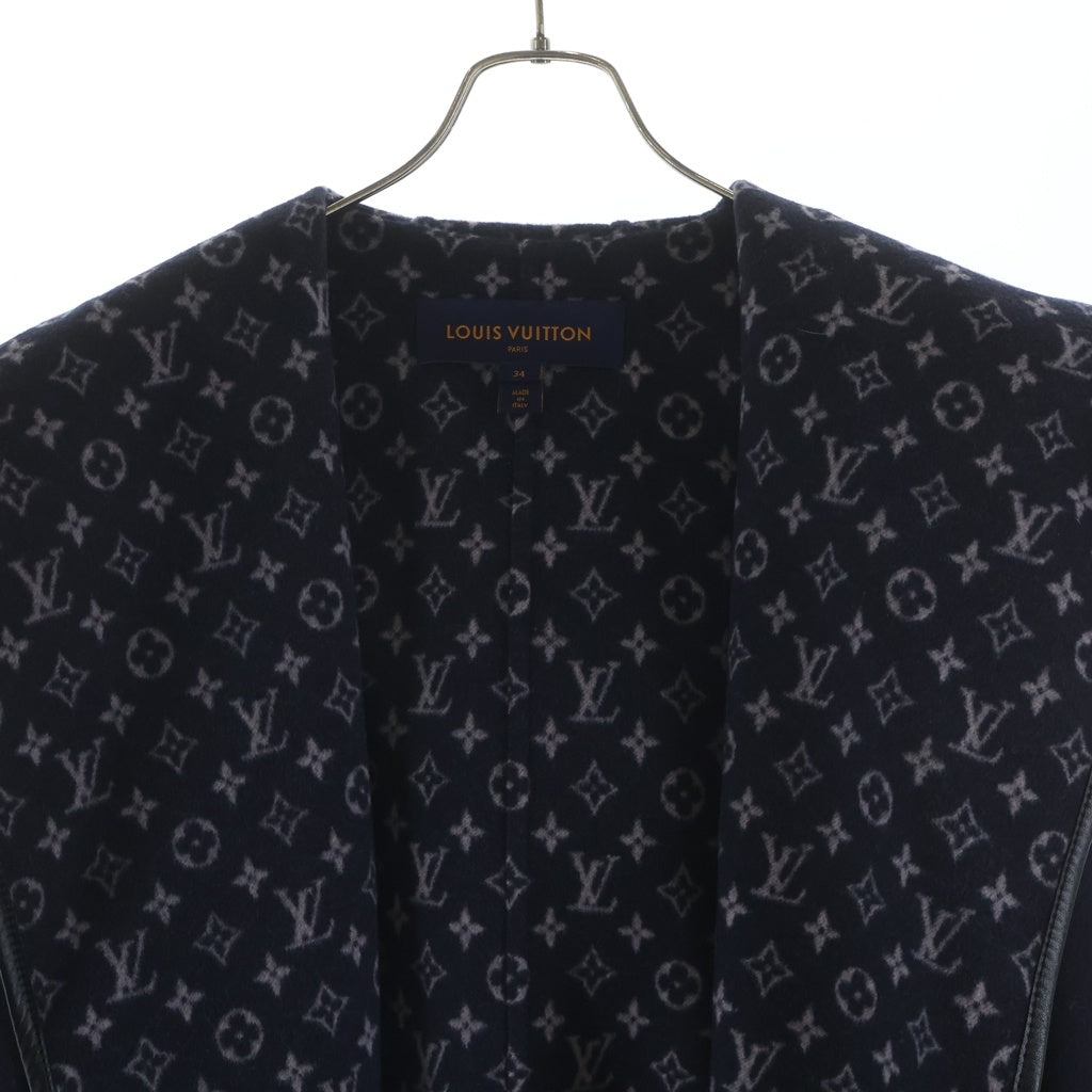 LOUIS VUITTON(ルイヴィトン) 裏地モノグラム総柄 ウール シルク フーデッド ラップコート ネイビー レディース FFC022QWE
