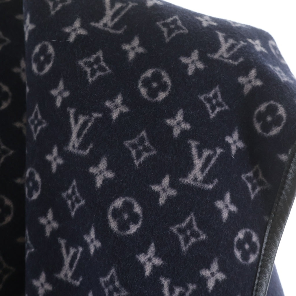 LOUIS VUITTON(ルイヴィトン) 裏地モノグラム総柄 ウール シルク フーデッド ラップコート ネイビー レディース FFC022QWE