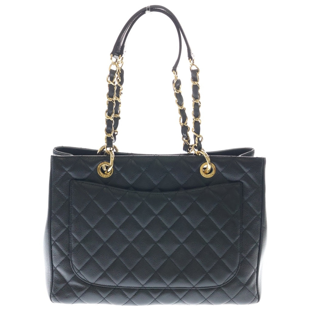 CHANEL(シャネル) マトラッセ ココマーク キャビアスキン レザー チェーン トートバッグ ゴールド金具 ブラック 18番台 A50995 レディース