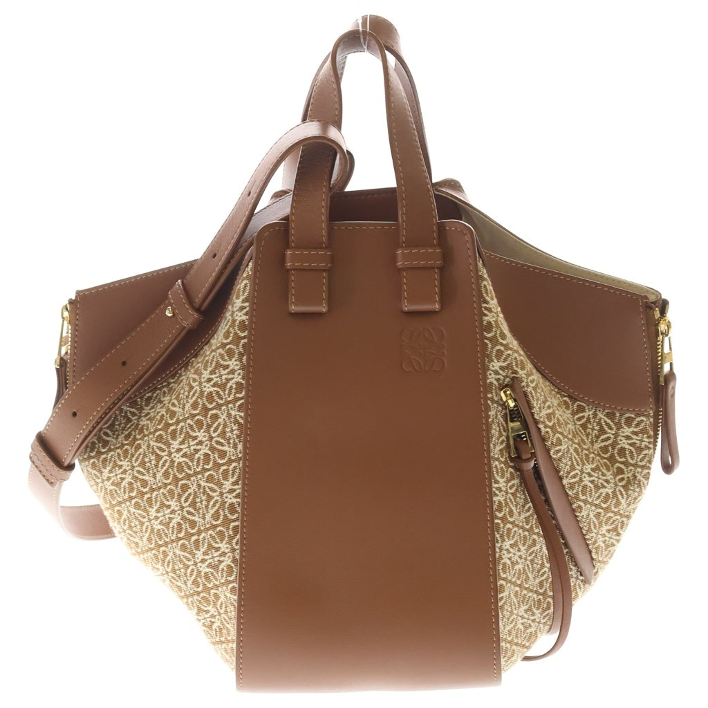 LOEWE(ロエベ) ハンモック スモール ショルダーバッグ ブラウン レザー×キャンバス ゴールド金具 レディース