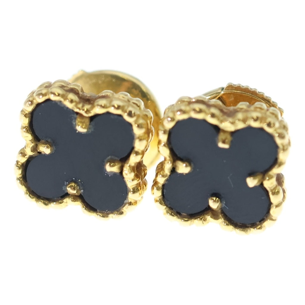 Van Cleef & Arpels(ヴァンクリーフアンドアーペル) スウィートアルハンブラ オニキス ピアス K18YG イエローゴールド レディース