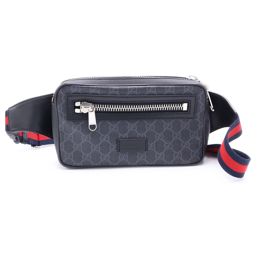 GUCCI(グッチ) GGスプリーム ウエストポーチ ブラック PVC×レザー 474293 レディース
