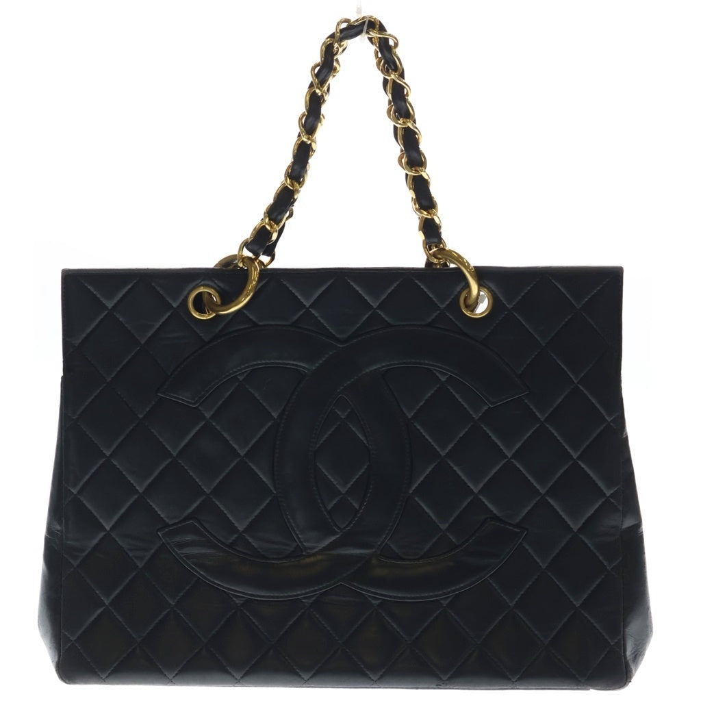 CHANEL(シャネル) マトラッセ ココマーク チェーントートバッグ ラムスキン ブラック ゴールド金具 レディース