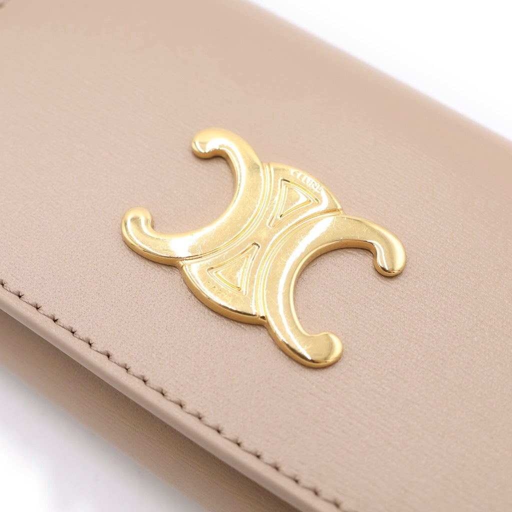 CELINE(セリーヌ) トリオンフ キーケース 6連 キーリング ベージュ シャイニーカーフスキン ゴールド金具