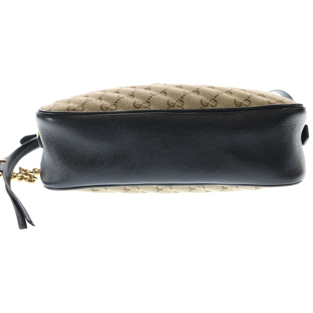 GUCCI(グッチ) GGマーモント ショルダーバッグ ミニバッグ ブラック×ベージュ キャンバス×レザー 447632 ゴールド金具 レディース