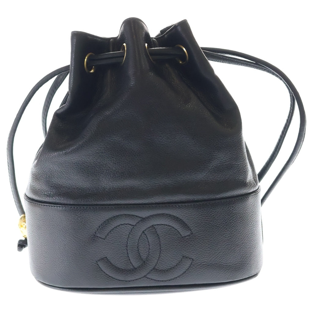 CHANEL(シャネル) ココマーク 巾着バッグ ハンドバッグ ブラック キャビアスキン ゴールド金具 レディース