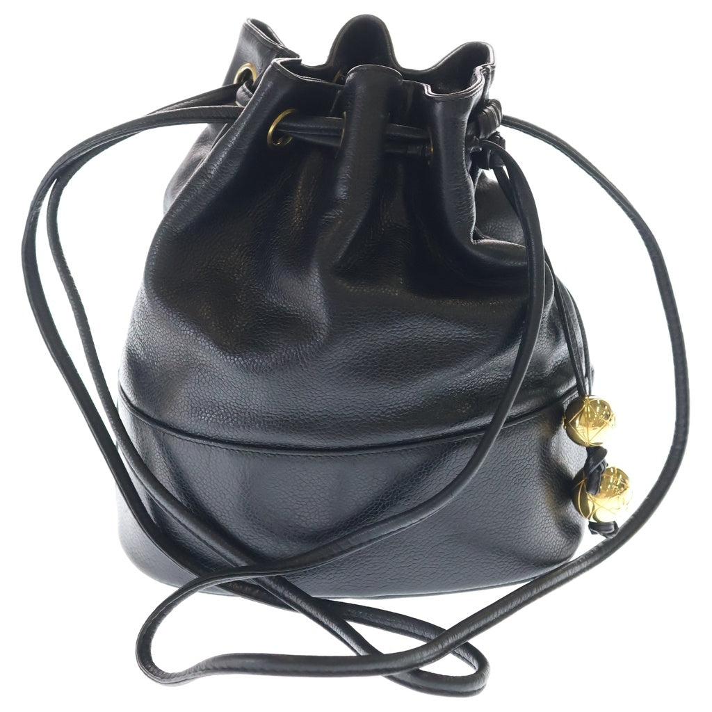 CHANEL(シャネル) ココマーク 巾着バッグ ハンドバッグ ブラック キャビアスキン ゴールド金具 レディース