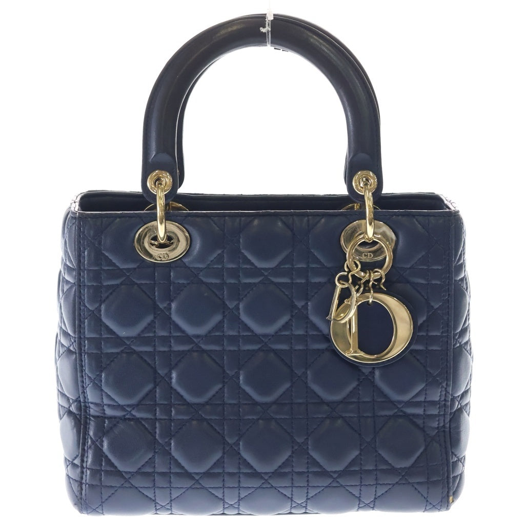 Christian Dior MONSIEUR(クリスチャンディオールムッシュ) レディディオール ミディアム レザー カナージュ ゴールド金具 ハンドバッグ ブルー ネイビー レディース