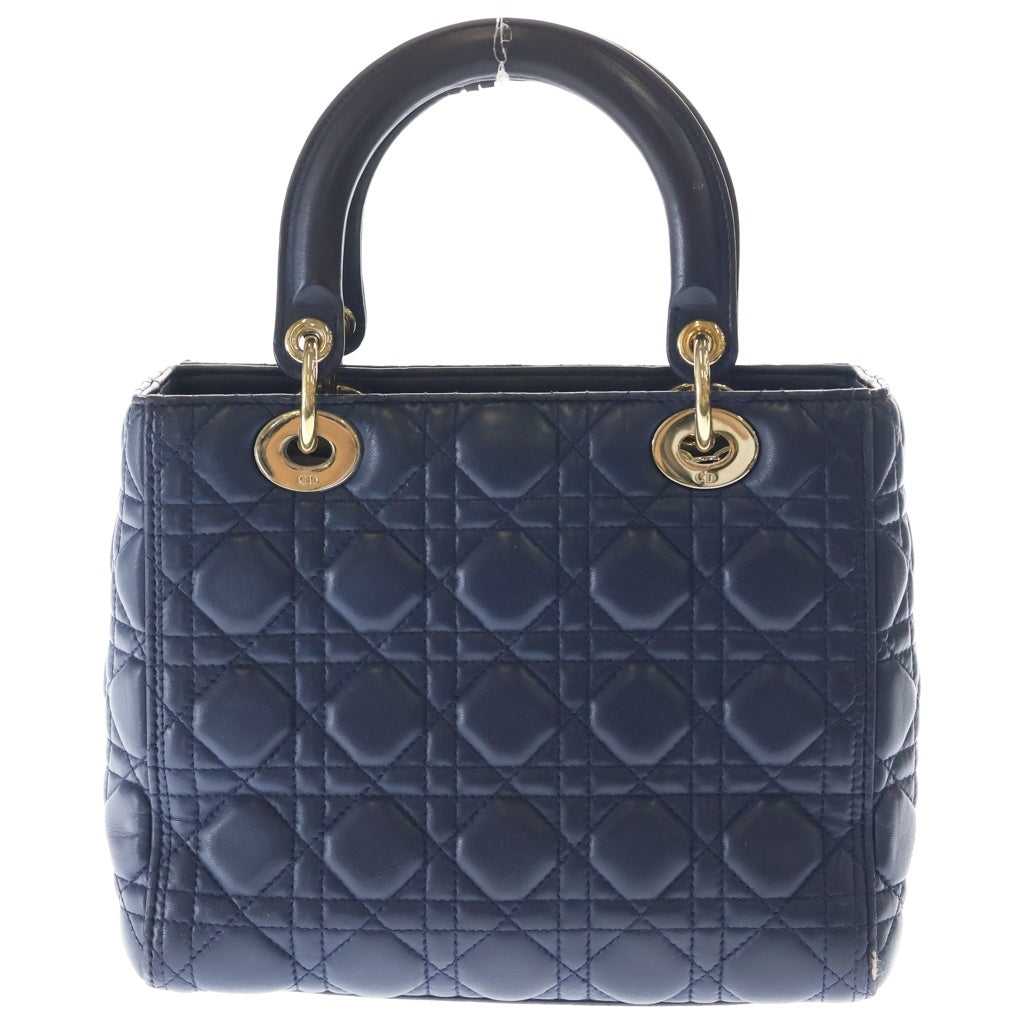 Christian Dior MONSIEUR(クリスチャンディオールムッシュ) レディディオール ミディアム レザー カナージュ ゴールド金具 ハンドバッグ ブルー ネイビー レディース