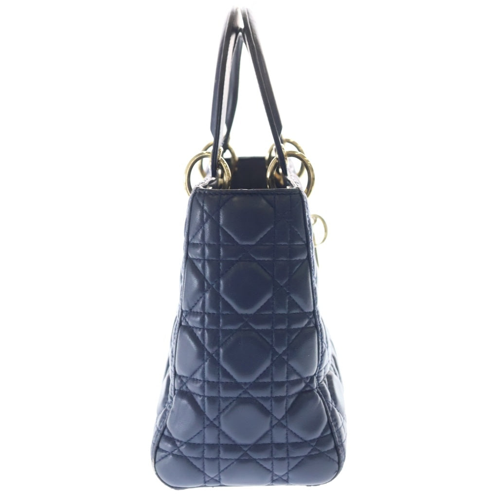 Christian Dior MONSIEUR(クリスチャンディオールムッシュ) レディディオール ミディアム レザー カナージュ ゴールド金具 ハンドバッグ ブルー ネイビー レディース