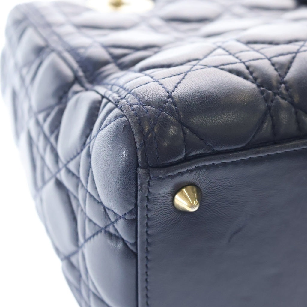 Christian Dior MONSIEUR(クリスチャンディオールムッシュ) レディディオール ミディアム レザー カナージュ ゴールド金具 ハンドバッグ ブルー ネイビー レディース
