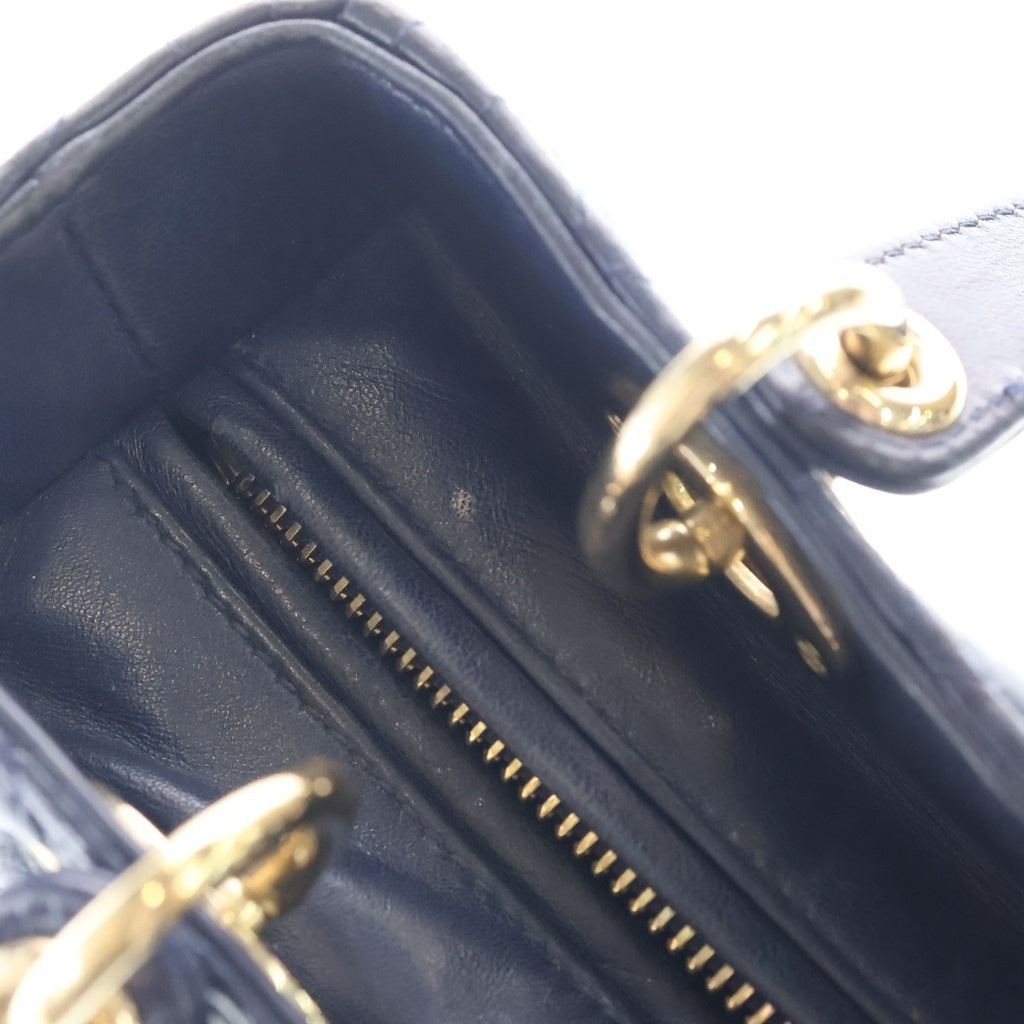 Christian Dior MONSIEUR(クリスチャンディオールムッシュ) レディディオール ミディアム レザー カナージュ ゴールド金具 ハンドバッグ ブルー ネイビー レディース