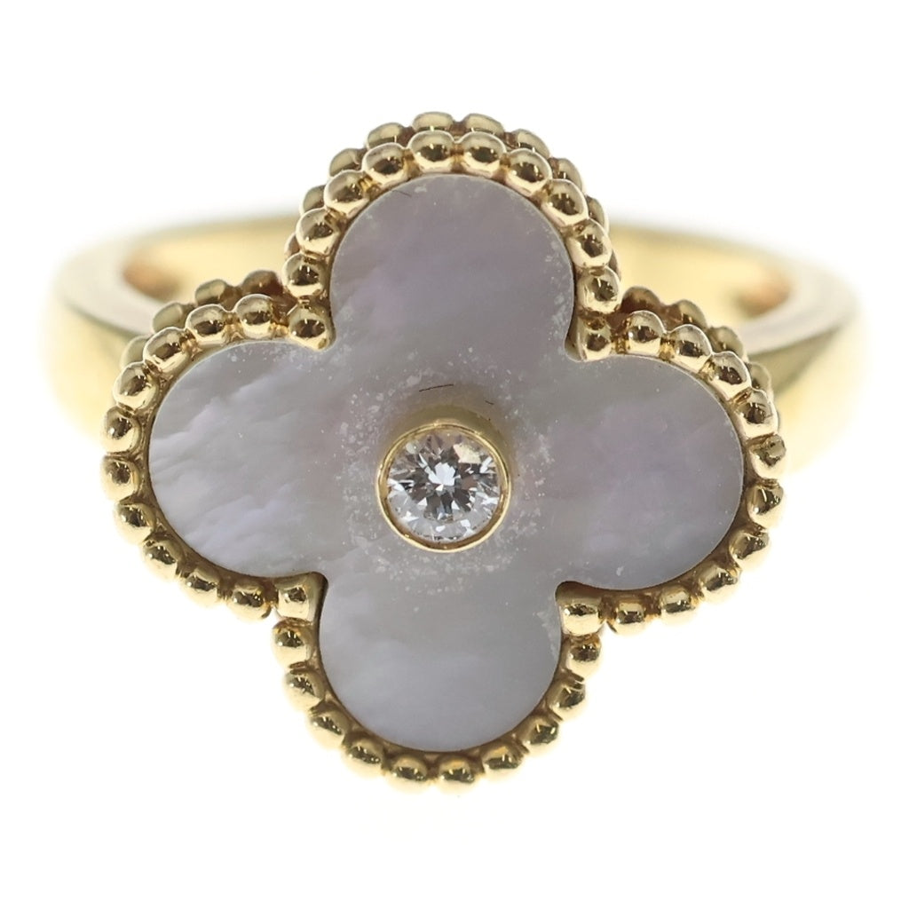Van Cleef & Arpels(ヴァンクリーフアンドアーペル) ヴィンテージアルハンブラ マザーオブパール 1P ダイヤリング ゴールド K18YG #49 レディース