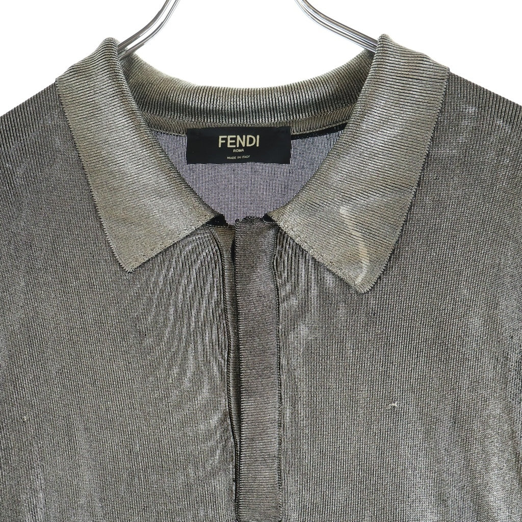 FENDI(フェンディ) メタリック リブ ニット 半袖ポロシャツ シルバー/ブラック FZZ187 66B