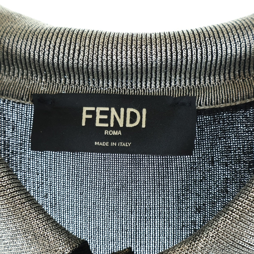 FENDI(フェンディ) メタリック リブ ニット 半袖ポロシャツ シルバー/ブラック FZZ187 66B
