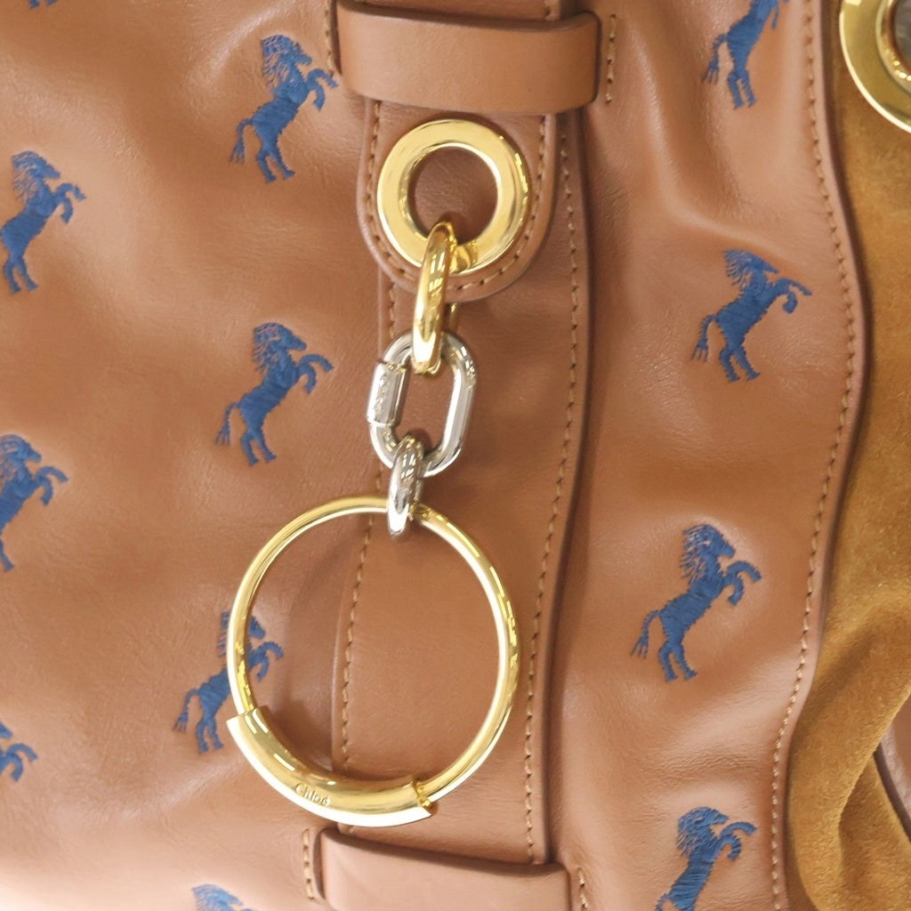Chloe(クロエ) TAO トートバッグ ミディアム ハンドバッグ トートバッグ ショルダーバッグ ブルーホース キャメル ブラウン レザー ゴールド金具 レディース