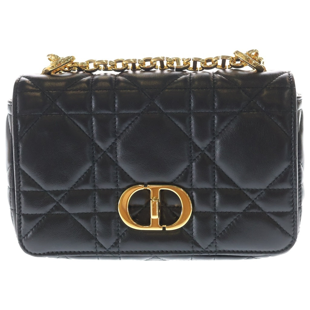 Christian Dior(クリスチャンディオール) カロ ミディアム カナージュ ラムスキン レザー チェーン ショルダーバッグ ゴールド金具 ブラック レディース