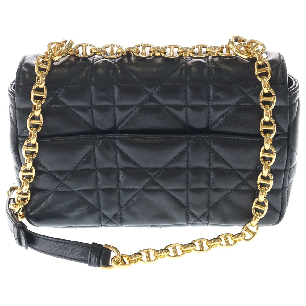 Christian Dior(クリスチャンディオール) カロ ミディアム カナージュ ラムスキン レザー チェーン ショルダーバッグ ゴールド金具 ブラック レディース