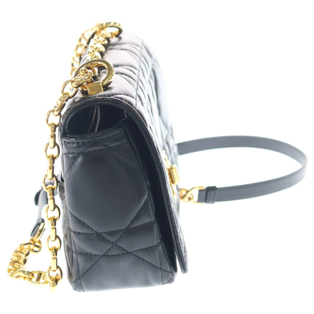 Christian Dior(クリスチャンディオール) カロ ミディアム カナージュ ラムスキン レザー チェーン ショルダーバッグ ゴールド金具 ブラック レディース