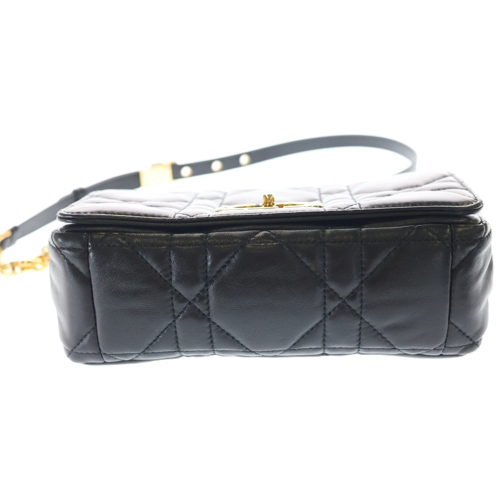 Christian Dior(クリスチャンディオール) カロ ミディアム カナージュ ラムスキン レザー チェーン ショルダーバッグ ゴールド金具 ブラック レディース