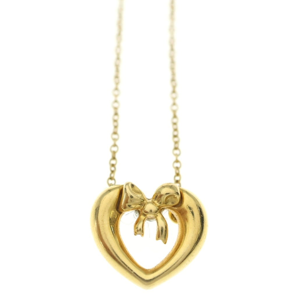 TIFFANY & Co.(ティファニー) ハート&リボン ネックレス ペンダント チェーン イエローゴールド K18 レディース