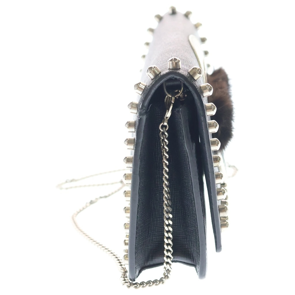 FENDI(フェンディ) カールラガーフェルド チェーンショルダーバッグ ミニバッグ ブラック レザー シルバー金具 レディース