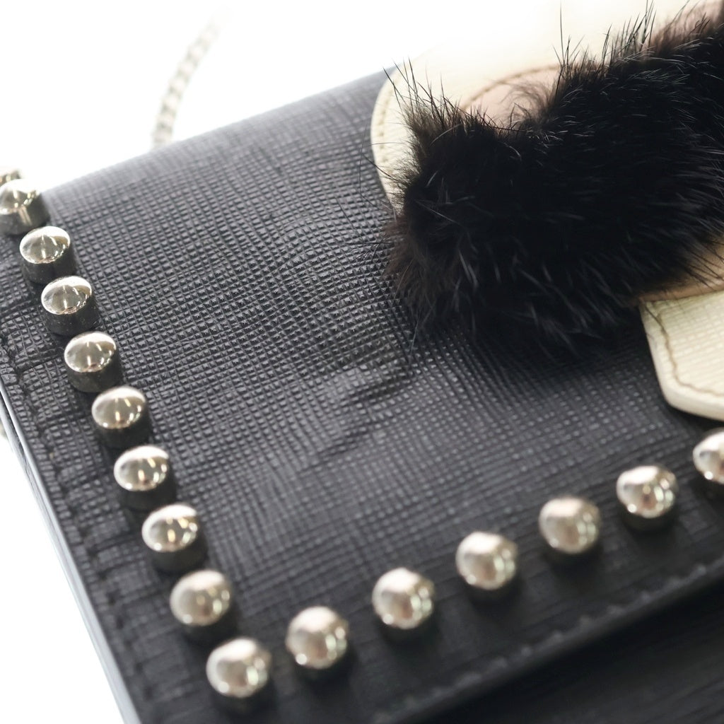 FENDI(フェンディ) カールラガーフェルド チェーンショルダーバッグ ミニバッグ ブラック レザー シルバー金具 レディース