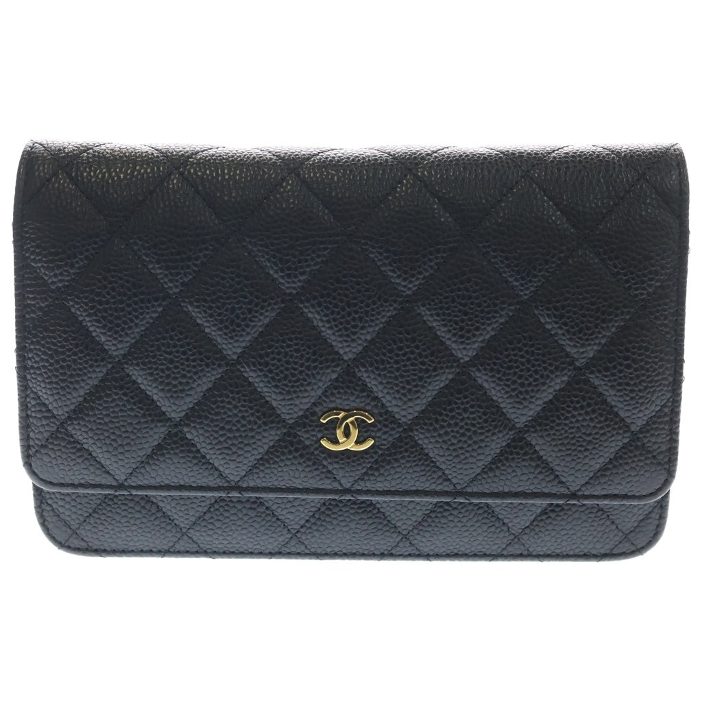 CHANEL(シャネル) マトラッセ キャビアスキン ゴールド金具 チェーンウォレット ショルダーバッグ プレート ブラック AP0250 レディース