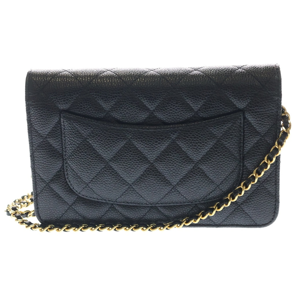 CHANEL(シャネル) マトラッセ キャビアスキン ゴールド金具 チェーンウォレット ショルダーバッグ プレート ブラック AP0250 レディース
