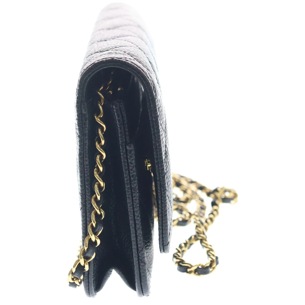CHANEL(シャネル) マトラッセ キャビアスキン ゴールド金具 チェーンウォレット ショルダーバッグ プレート ブラック AP0250 レディース