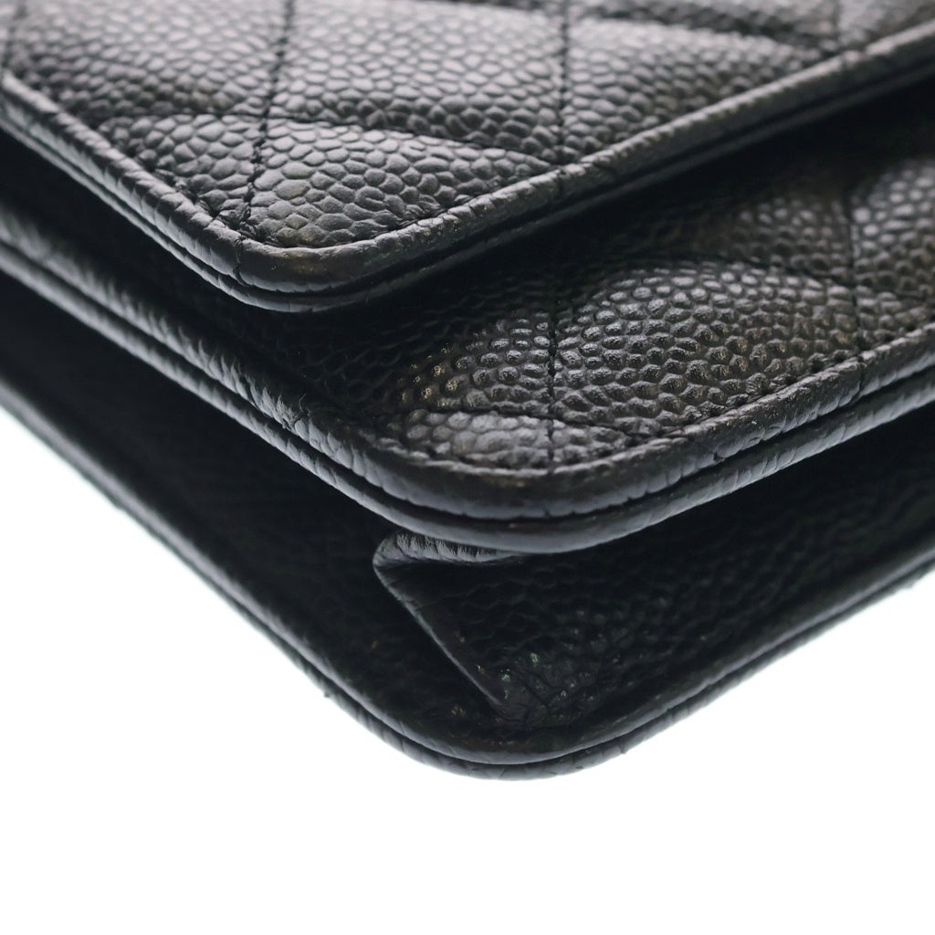 CHANEL(シャネル) マトラッセ キャビアスキン ゴールド金具 チェーンウォレット ショルダーバッグ プレート ブラック AP0250 レディース