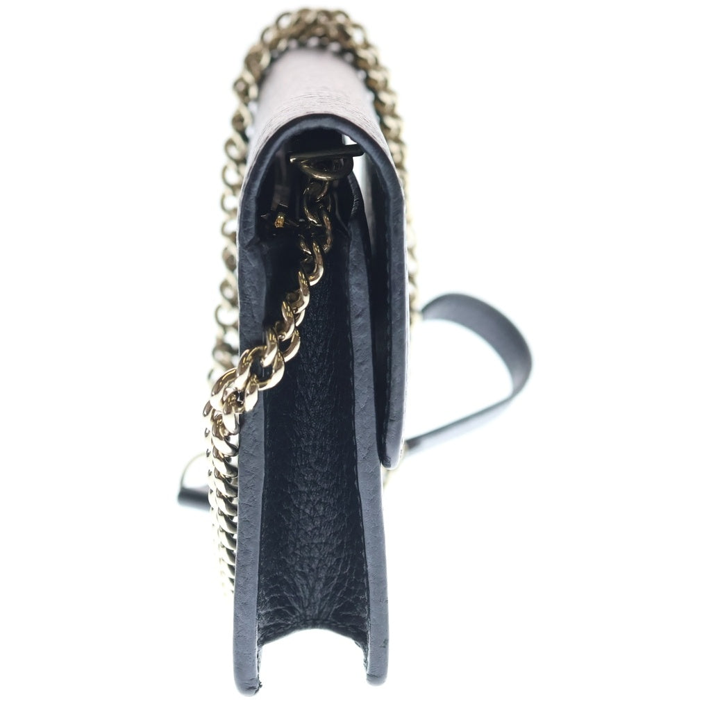 GUCCI(グッチ) インターロッキングG チェーンウォレット ゴールド金具 レザー ブラック 615523 レディース