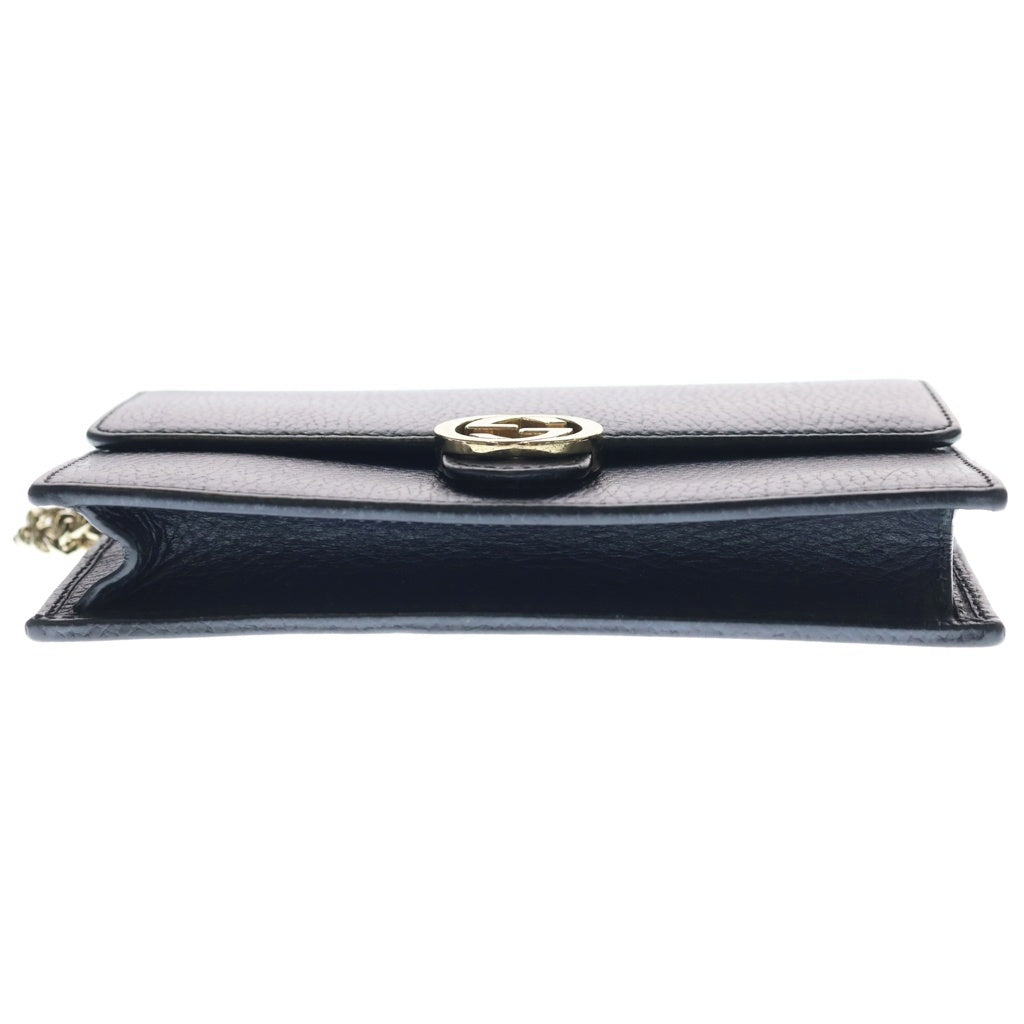GUCCI(グッチ) インターロッキングG チェーンウォレット ゴールド金具 レザー ブラック 615523 レディース