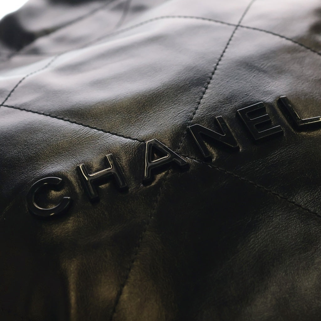 CHANEL(シャネル) シャネル22 スモール シャイニーカーフスキン ブラック金具 チェーン ショルダーバッグ トートバッグ プレート ブラック AS3261 レディース