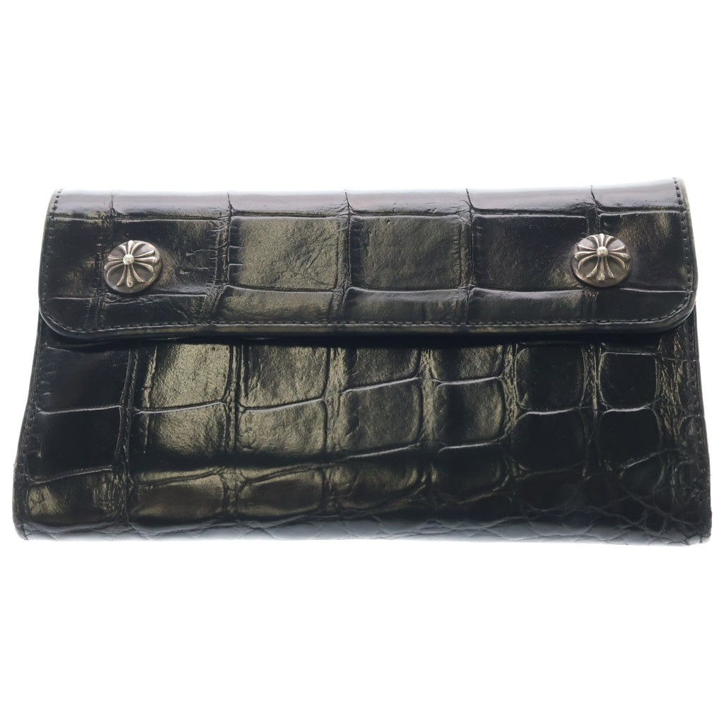 CHROME HEARTS(クロムハーツ) WAVE ALLIGATOR ウェーブアリゲーター クロスボールボタン レザーウォレット 長財布 ブラック