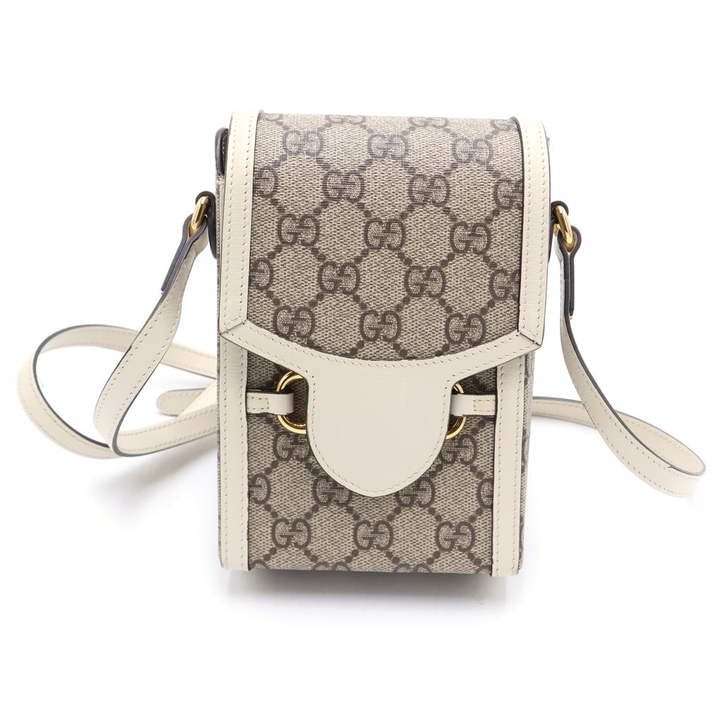 GUCCI(グッチ) GGスプリーム ホースビット1955 ショルダーバッグ ミニバッグ フォンショルダー ホワイト×ベージュ レザー×PVC 625615 ゴールド金具 レディース
