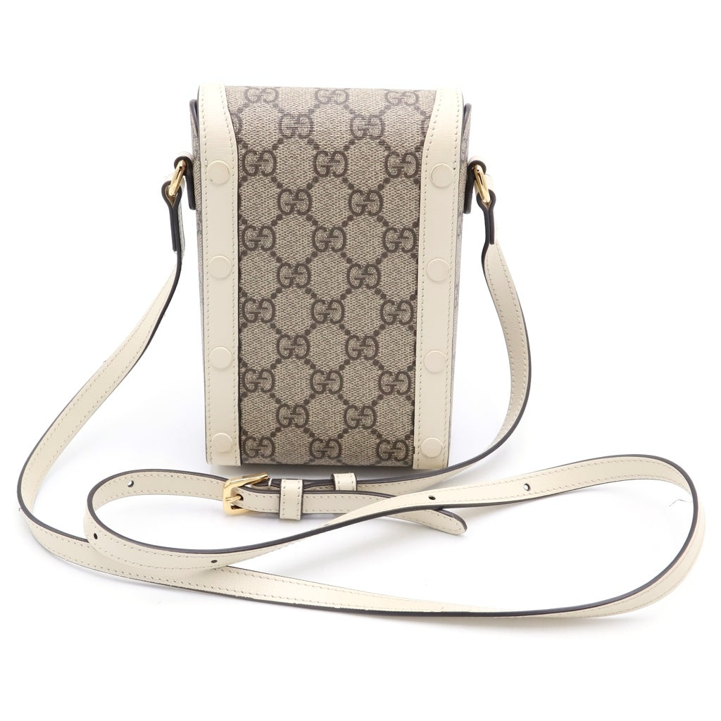 GUCCI(グッチ) GGスプリーム ホースビット1955 ショルダーバッグ ミニバッグ フォンショルダー ホワイト×ベージュ レザー×PVC 625615 ゴールド金具 レディース