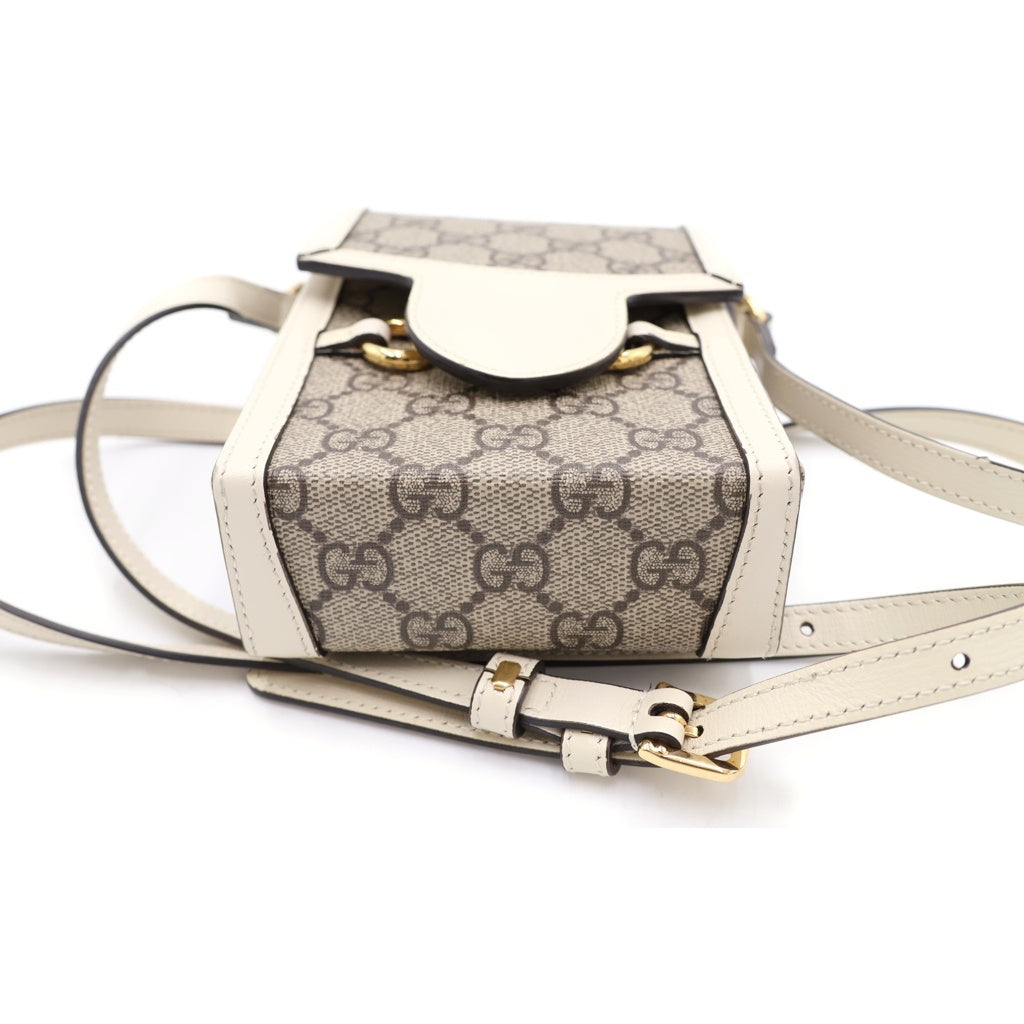 GUCCI(グッチ) GGスプリーム ホースビット1955 ショルダーバッグ ミニバッグ フォンショルダー ホワイト×ベージュ レザー×PVC 625615 ゴールド金具 レディース