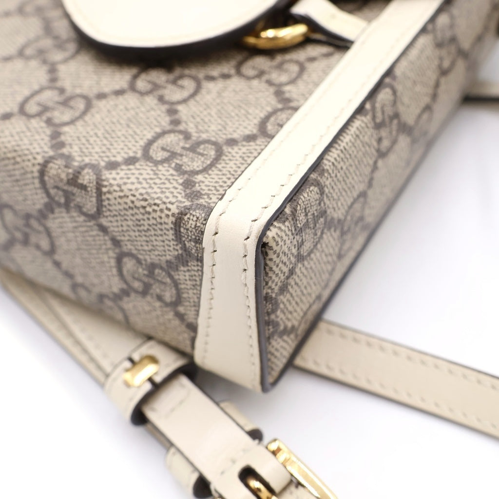GUCCI(グッチ) GGスプリーム ホースビット1955 ショルダーバッグ ミニバッグ フォンショルダー ホワイト×ベージュ レザー×PVC 625615 ゴールド金具 レディース