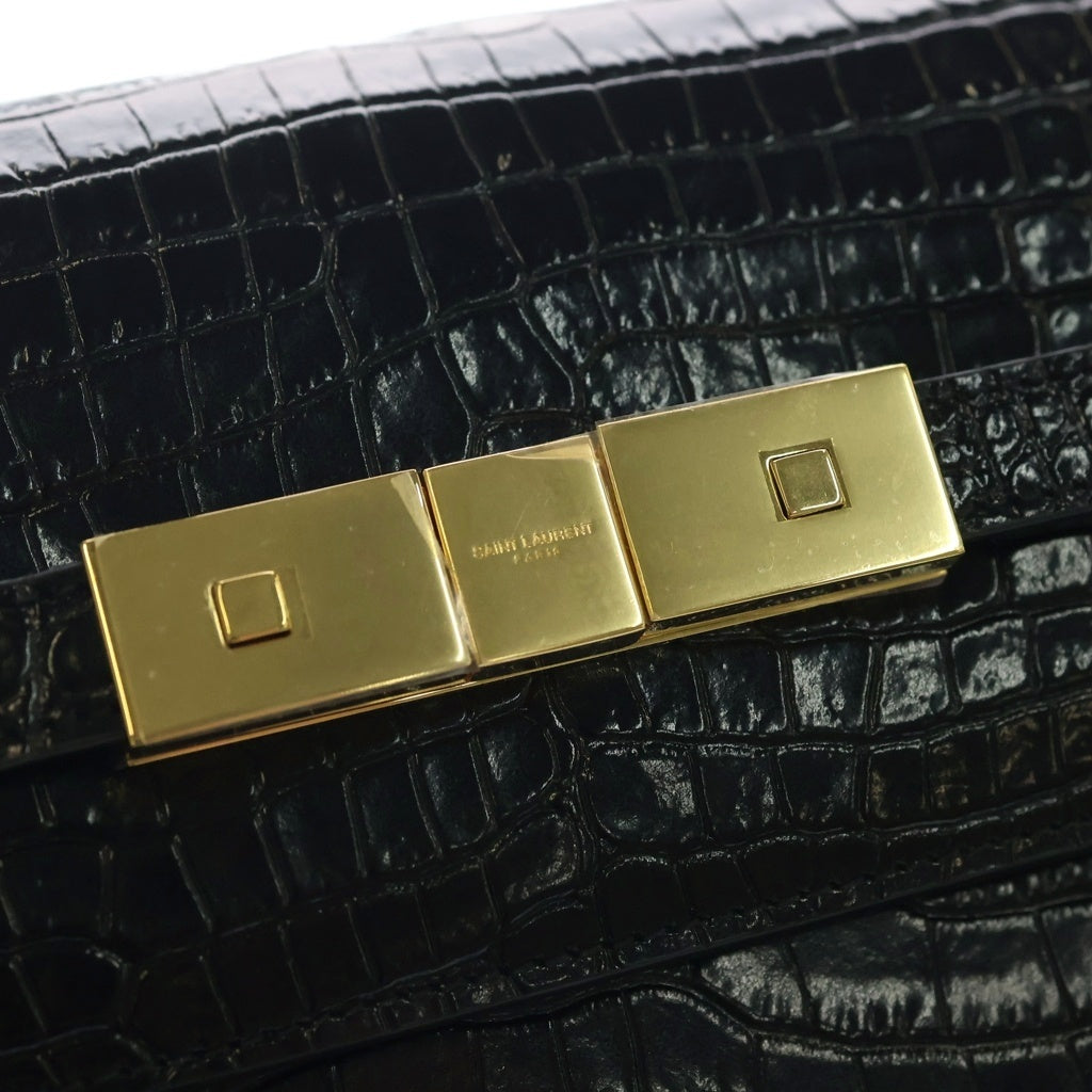 SAINT LAURENT PARIS(サンローランパリ) マンハッタン クロコ型押し ショルダーバッグ レザー ブラック レディース