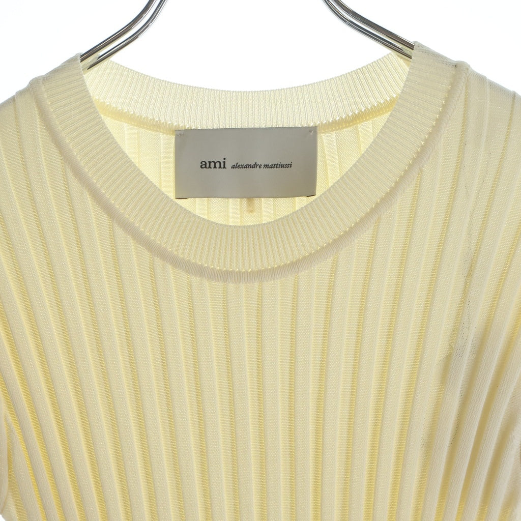 ami paris(アミパリス) ライト リブビスコースニット ミニゴデット ドレス アイボリー コットン FDR671.KN0160.136 レディース