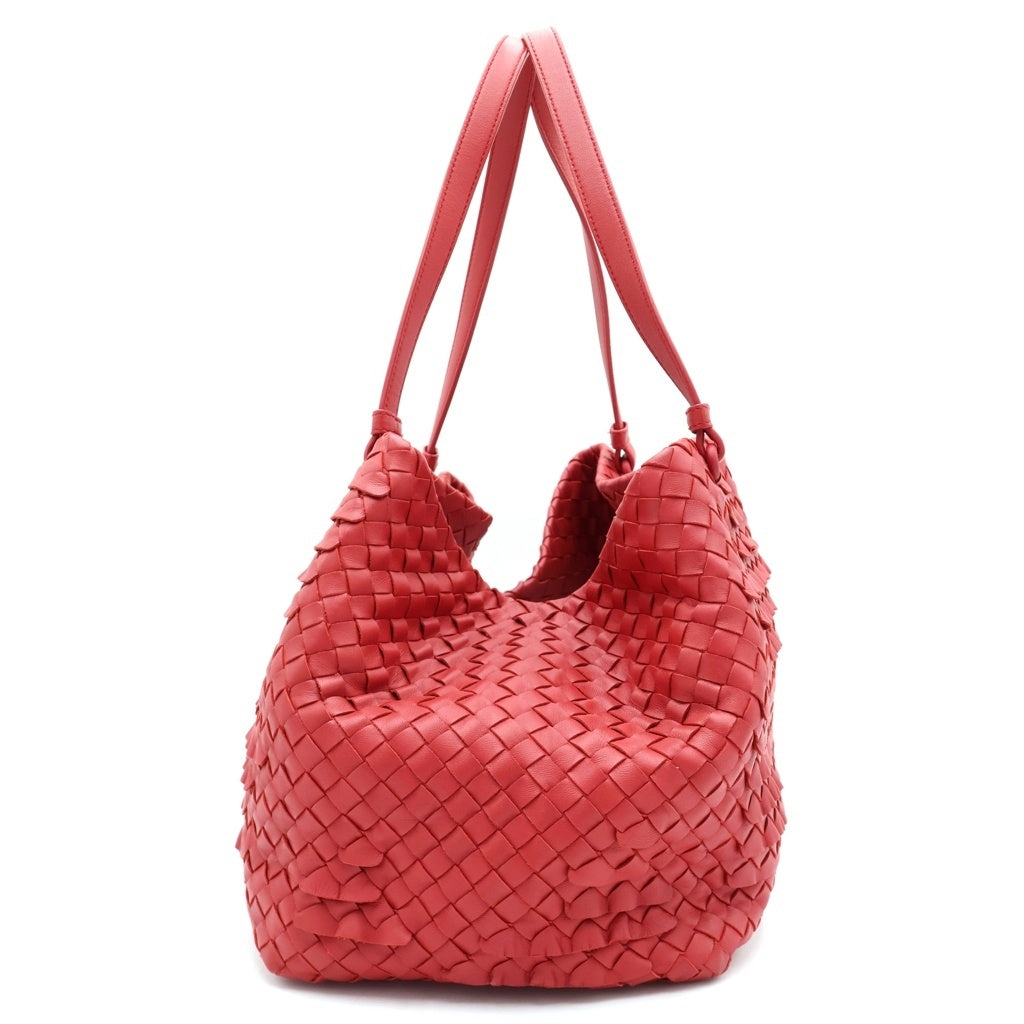 BOTTEGA VENETA(ボッテガヴェネタ) イントレチャート フリル レザー トートバッグ ハンドバッグ ショルダーバッグ レッド レディース