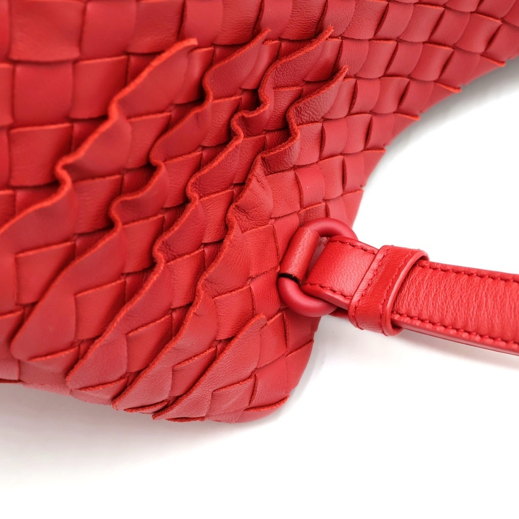 BOTTEGA VENETA(ボッテガヴェネタ) イントレチャート フリル レザー トートバッグ ハンドバッグ ショルダーバッグ レッド レディース