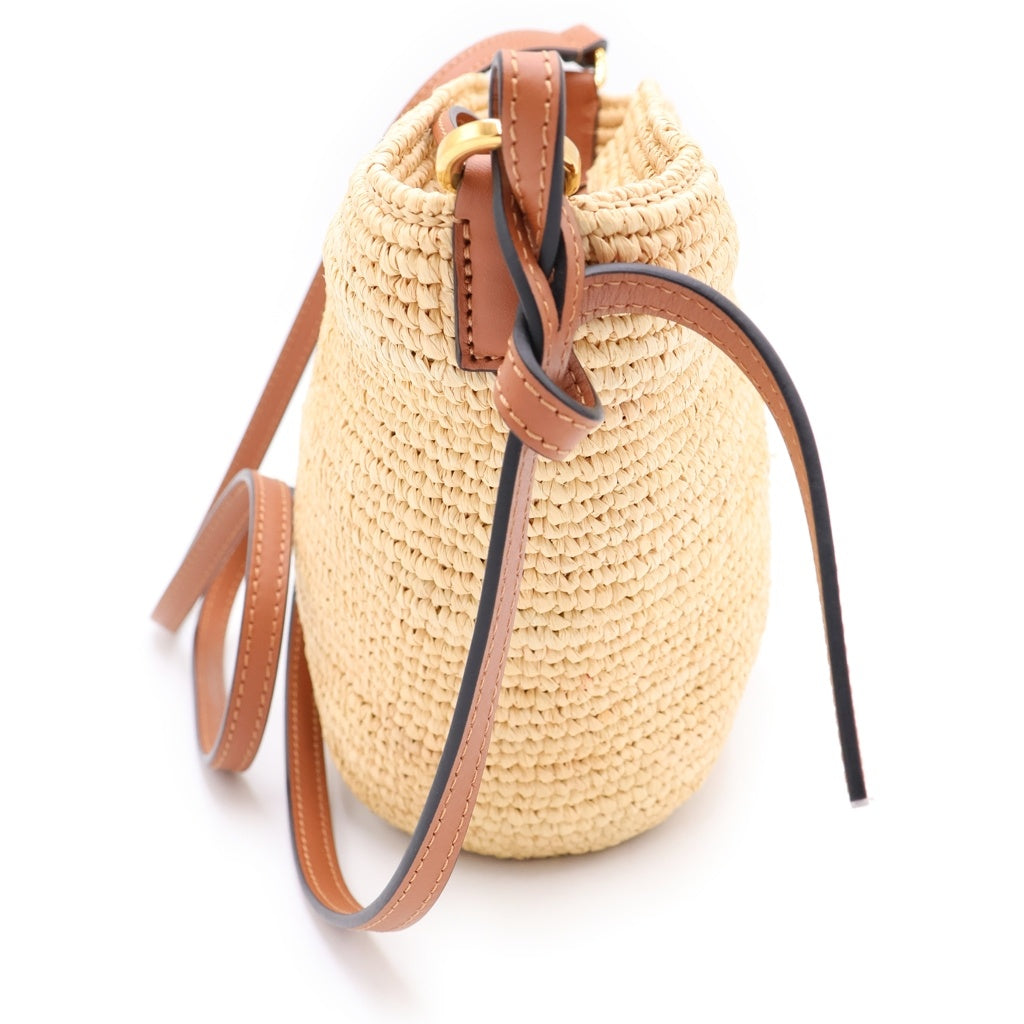LOEWE(ロエベ) アナグラム スリット ポシェットバッグ ラフィア×レザー ショルダーバッグ かごバッグ ナチュラルタン/ブラウン レディース