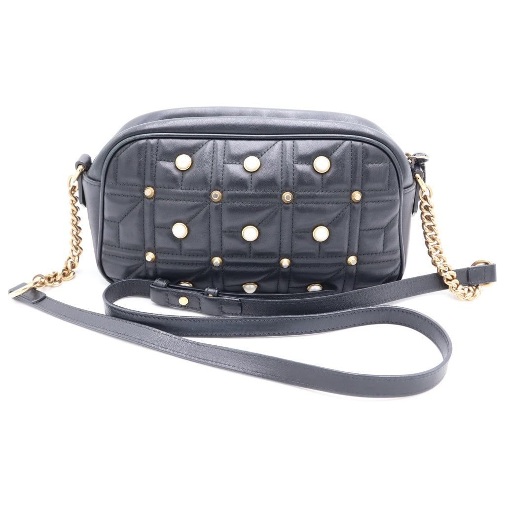 GUCCI(グッチ) GGマーモント パールモチーフ ショルダーバッグ ブラック レザー 447632 ゴールド金具 レディース