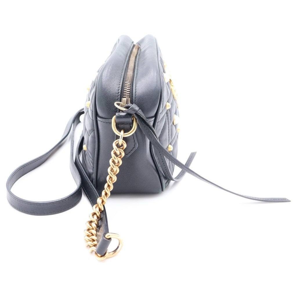 GUCCI(グッチ) GGマーモント パールモチーフ ショルダーバッグ ブラック レザー 447632 ゴールド金具 レディース