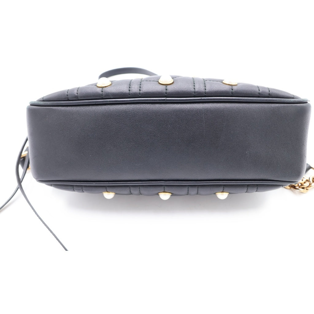GUCCI(グッチ) GGマーモント パールモチーフ ショルダーバッグ ブラック レザー 447632 ゴールド金具 レディース