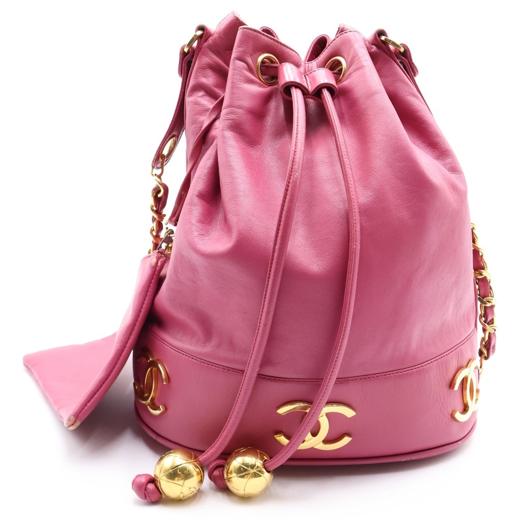 CHANEL(シャネル) トリプルココ 巾着バッグ ショルダーバッグ ピンク レザー ゴールド金具 レディース