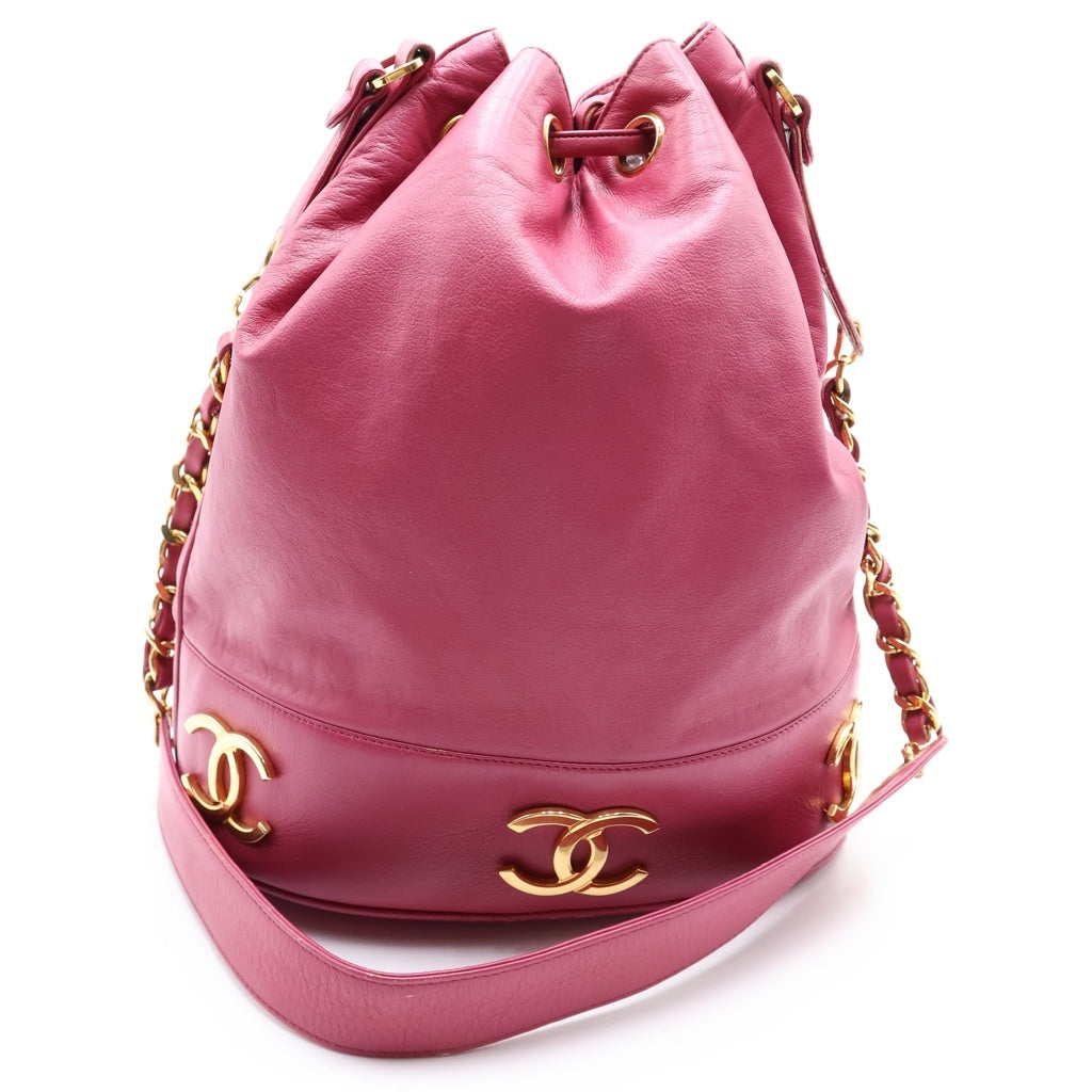 CHANEL(シャネル) トリプルココ 巾着バッグ ショルダーバッグ ピンク レザー ゴールド金具 レディース