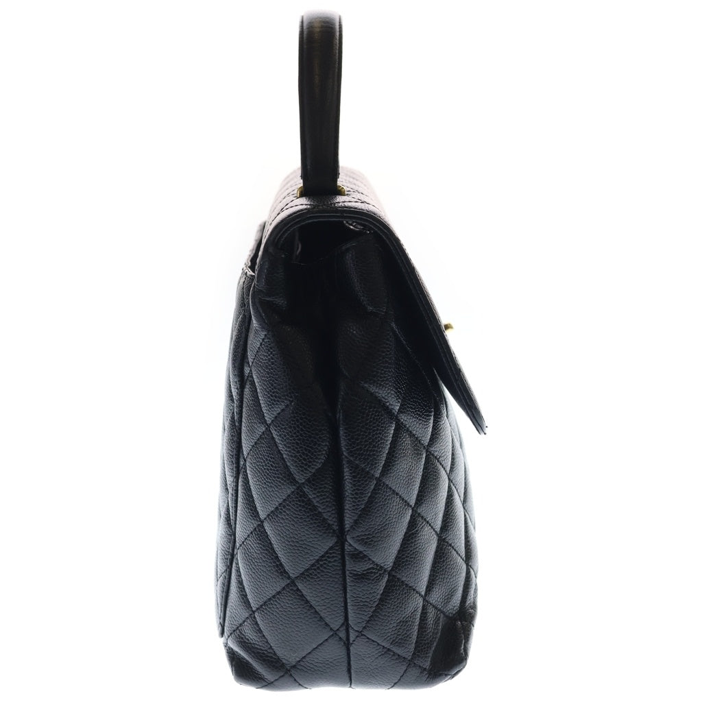 CHANEL(シャネル) マトラッセ ココマーク ターンロック トップハンドル ケリー型 ハンドバッグ ブラック キャビアスキン A12397 ゴールド金具 レディース